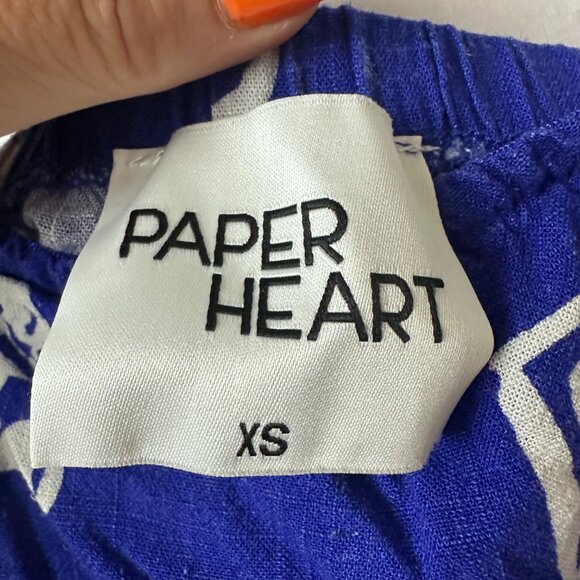ANTHROPOLOGIE Paper Heart Dress sz XS blue white  Linen blend Coastal Beach - Picture 2 of 3
